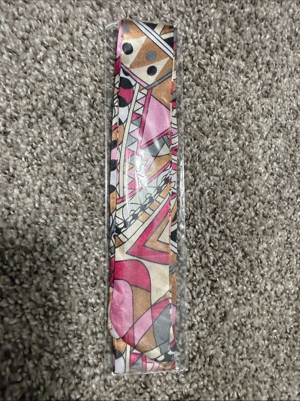Abstract Geometric Pink and Tan Silk bag Scarf Band